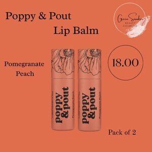 Poppy & Pout, Pomegranate Peach Lip Balm,100% Natural, Pack of 2